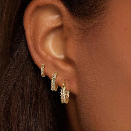 3pcs/set 14k Gold Plated Hoop Earrings