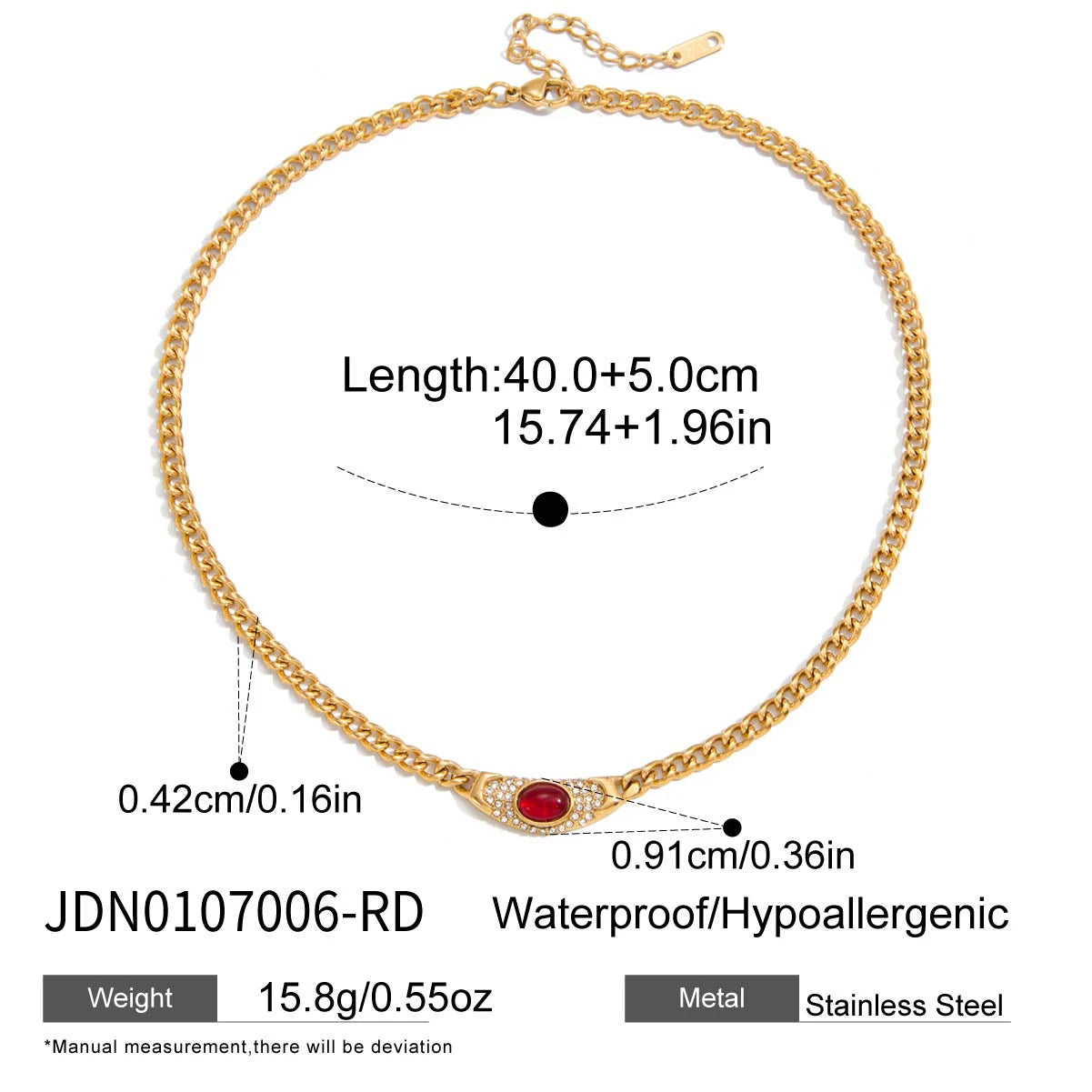 Vintage Glass Stone Chain Necklace