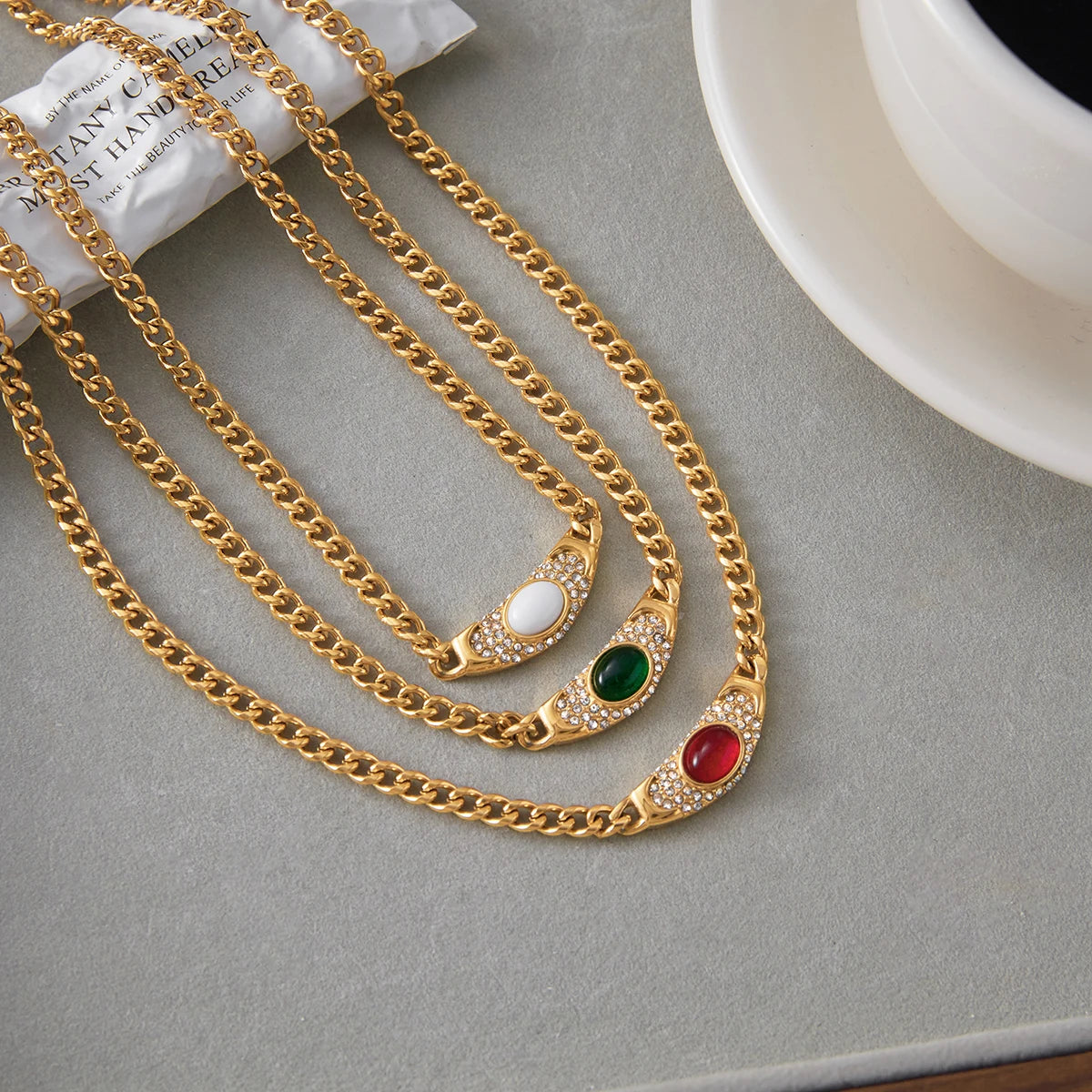 Vintage Glass Stone Chain Necklace