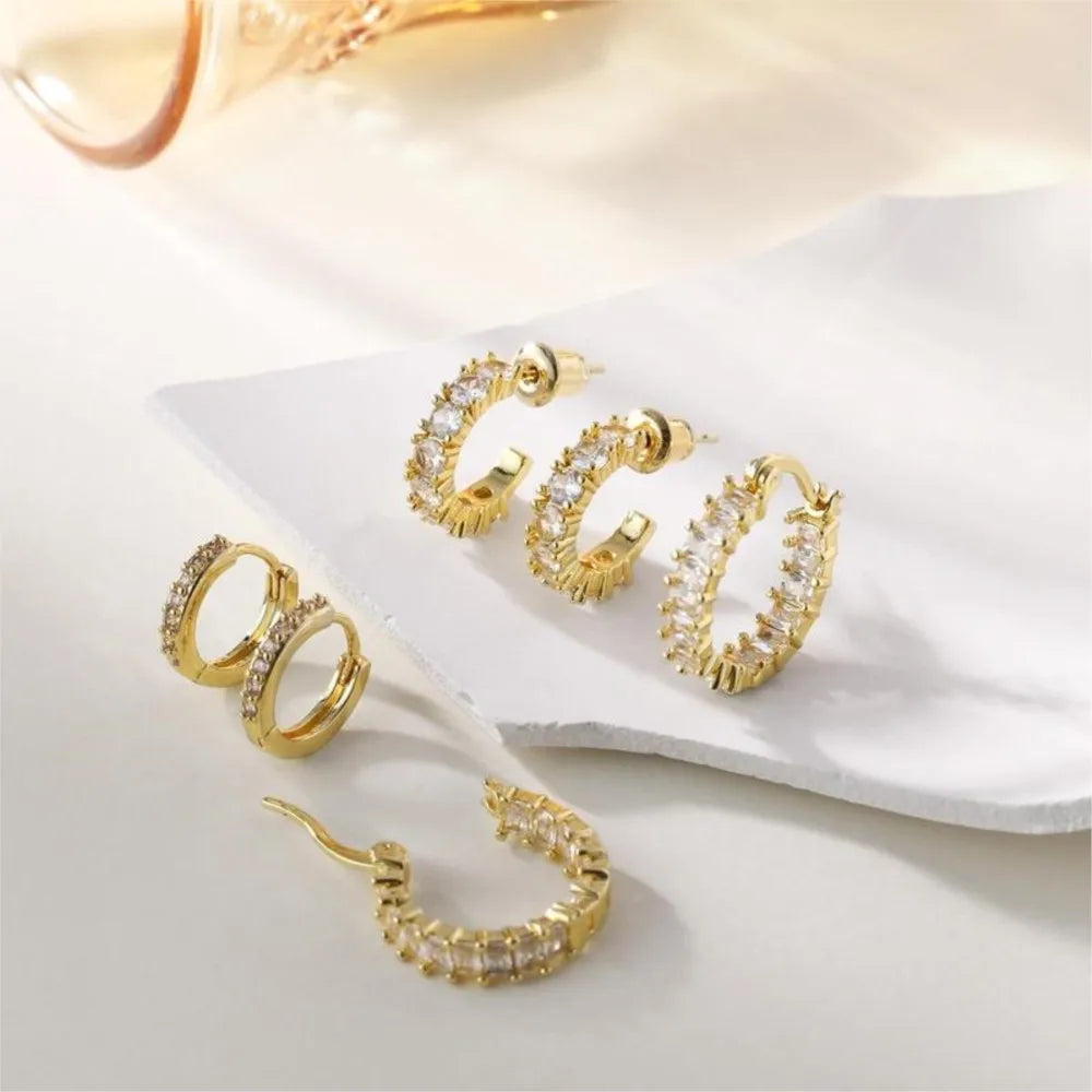 3pcs/set 14k Gold Plated Hoop Earrings