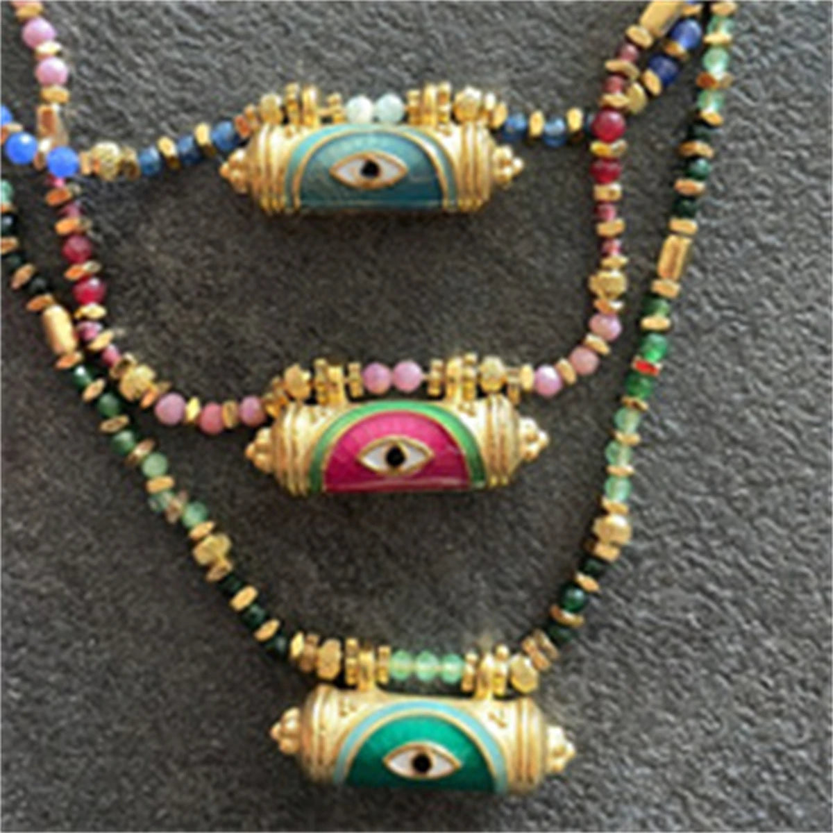 Kaleidoscope Evil Eye Woven Rope Chain Necklace