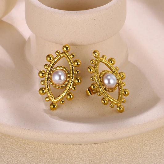 Evil Eye Pearl Earrings