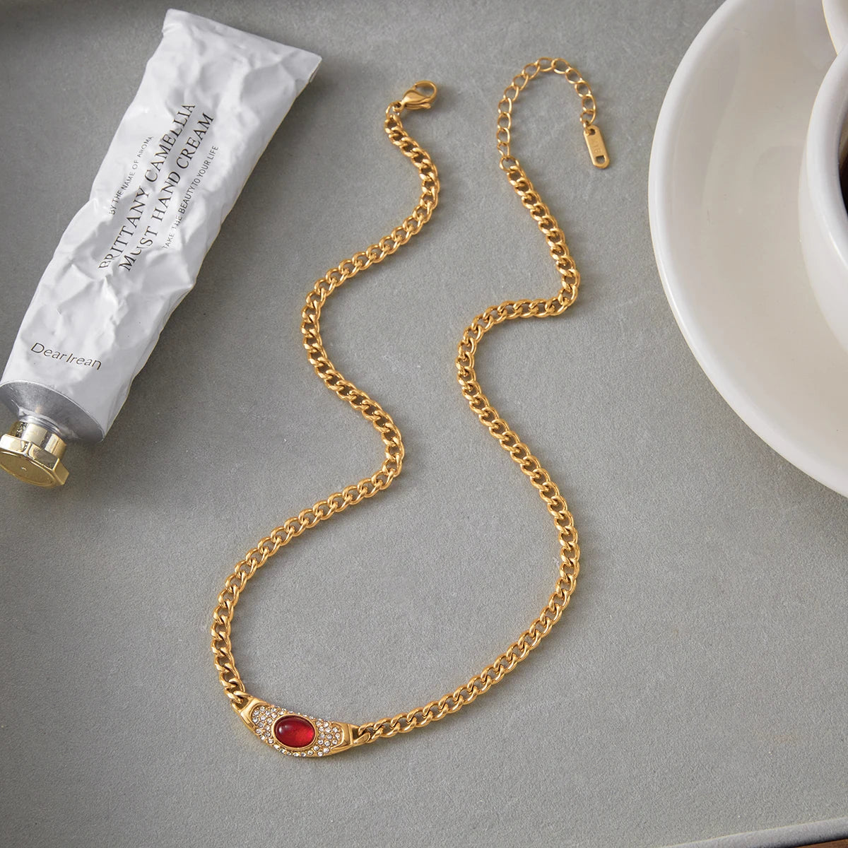 Vintage Glass Stone Chain Necklace