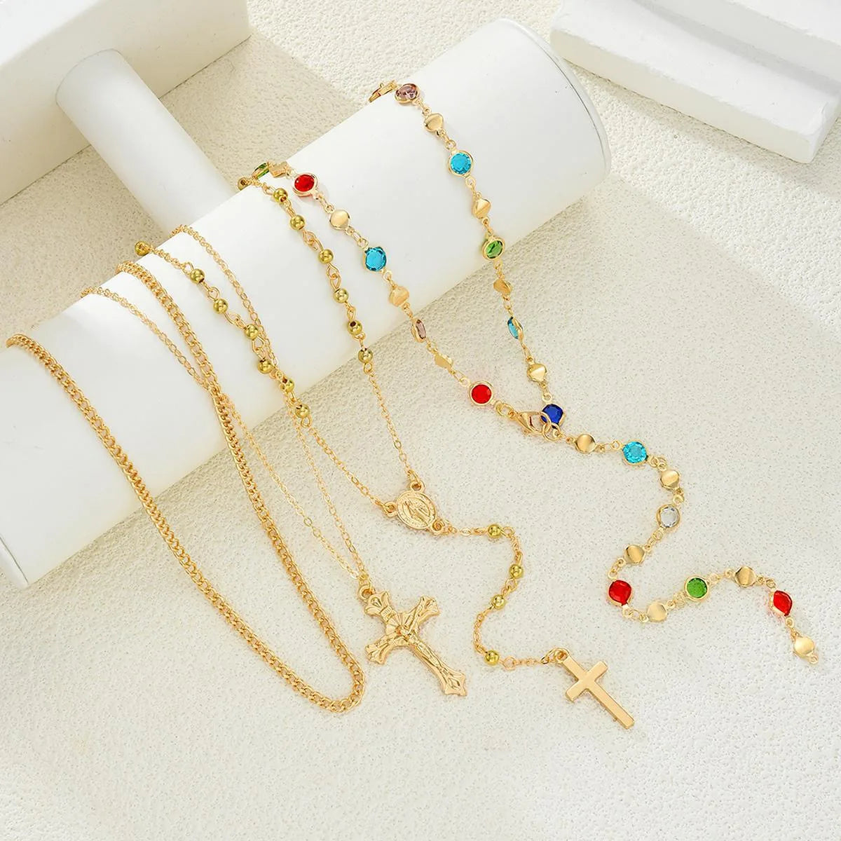 Cross Pendant Choker Necklace Colorful Crystal Chain