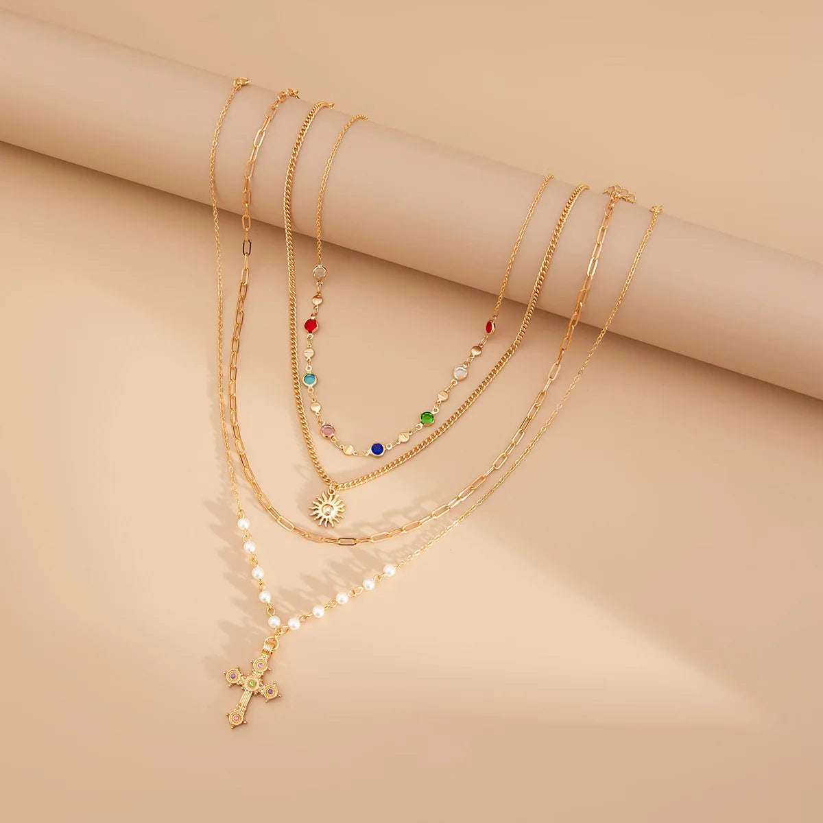 Sun & Cross Pendant Chain Necklaces