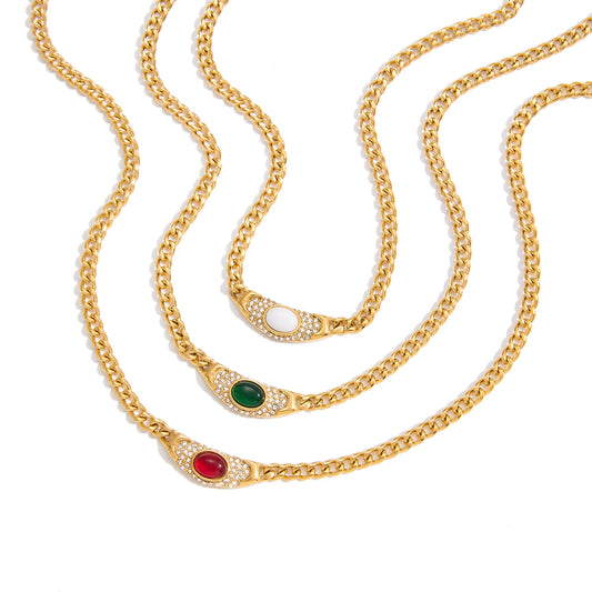 Vintage Glass Stone Chain Necklace