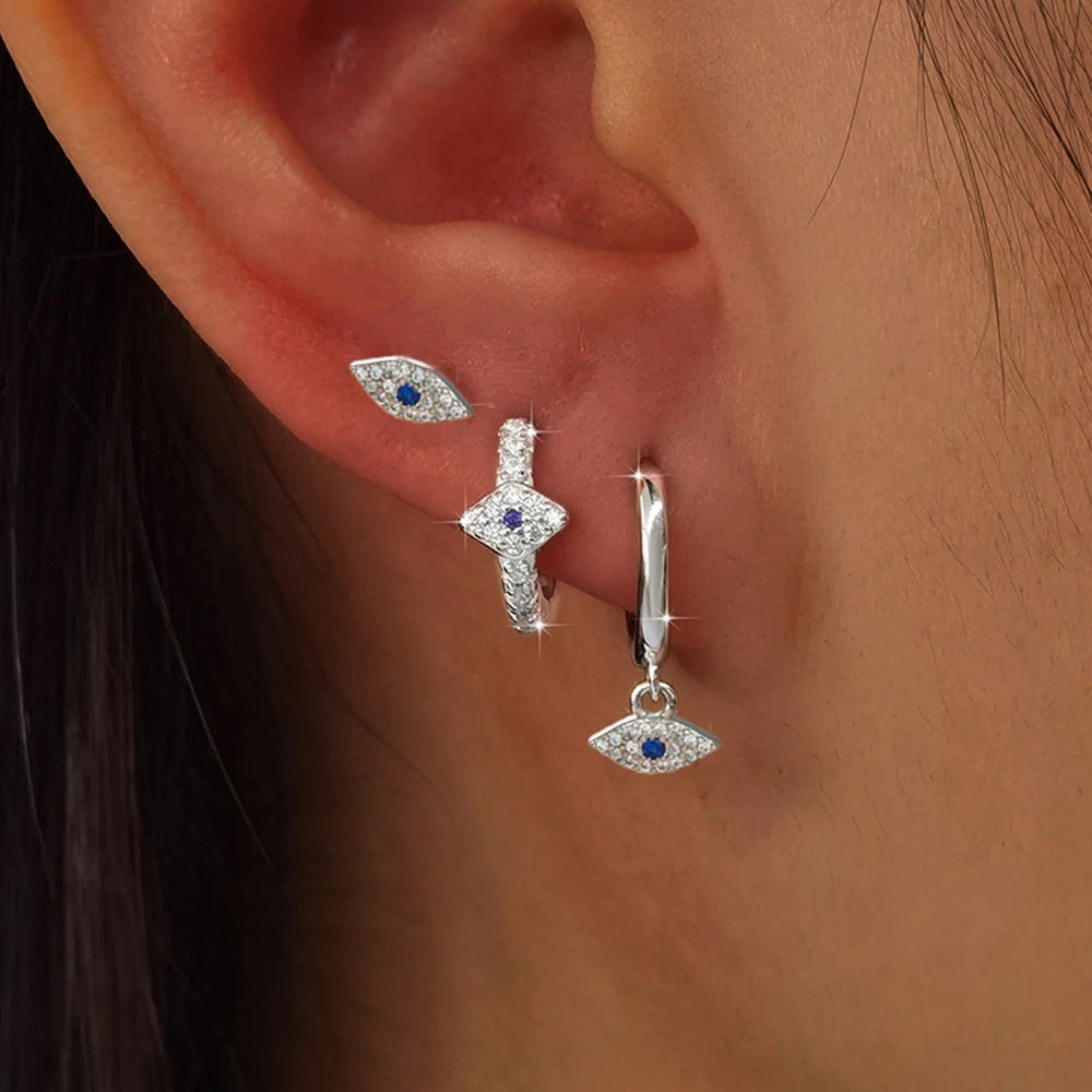 14K Gold Plated Evil Eye Earrings Set