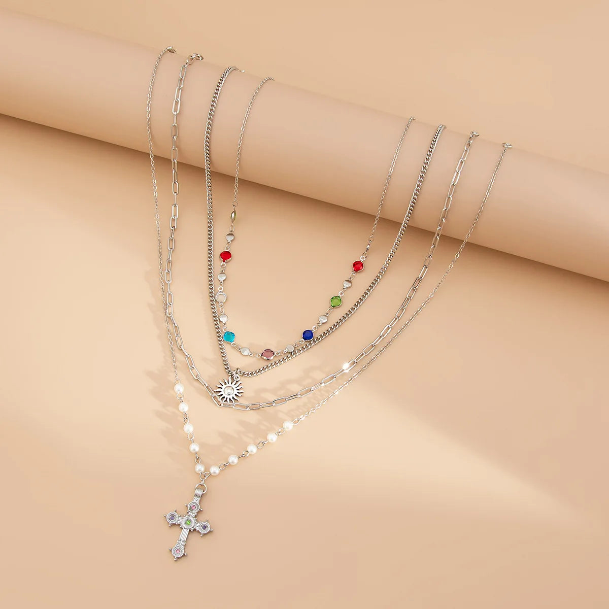 Sun & Cross Pendant Chain Necklaces