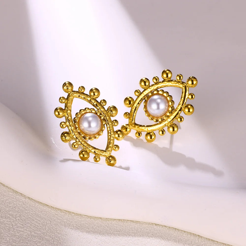 Evil Eye Pearl Earrings