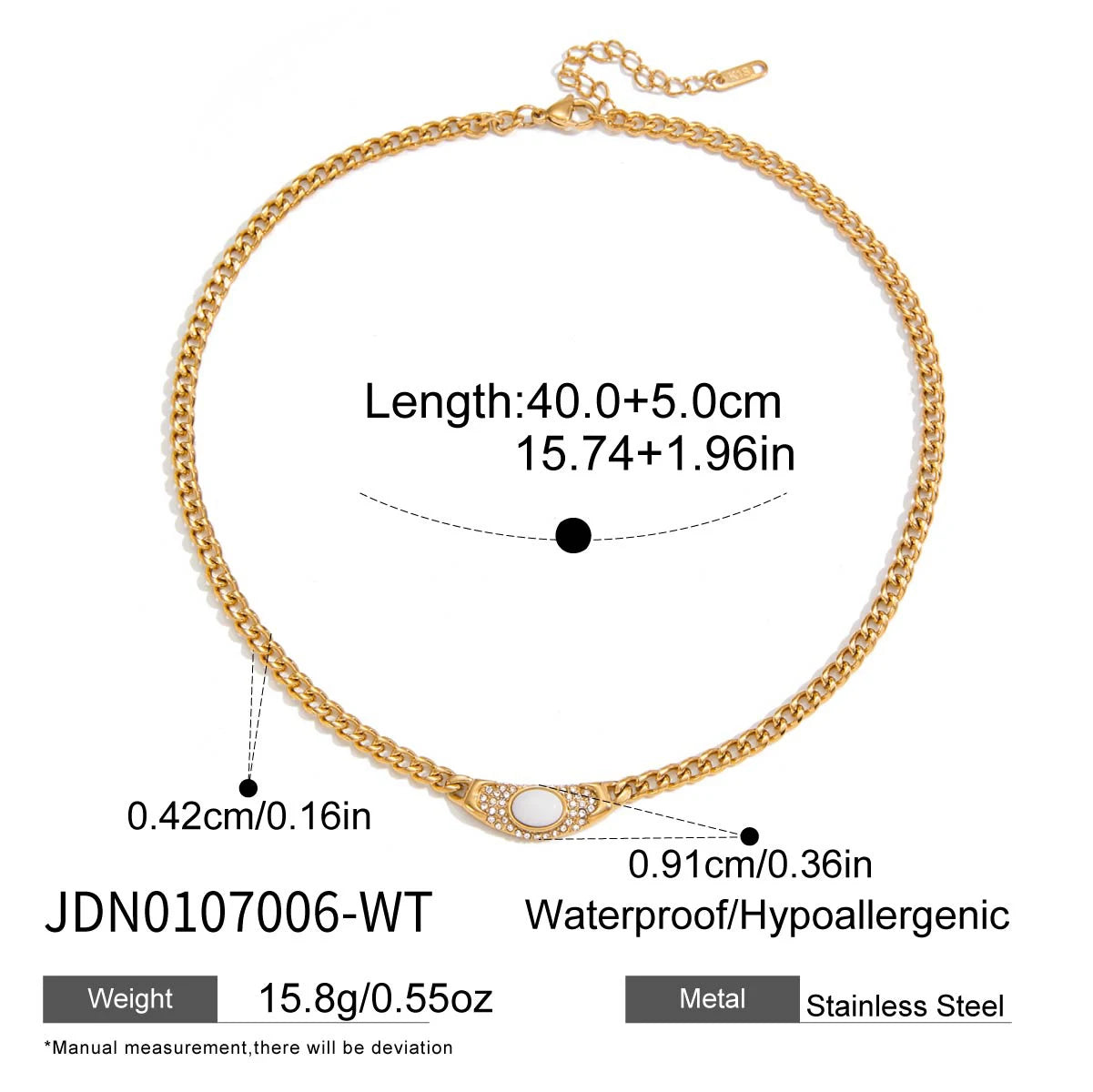 Vintage Glass Stone Chain Necklace