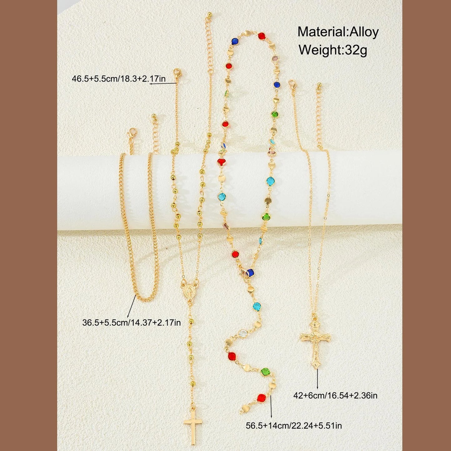 Cross Pendant Choker Necklace Colorful Crystal Chain
