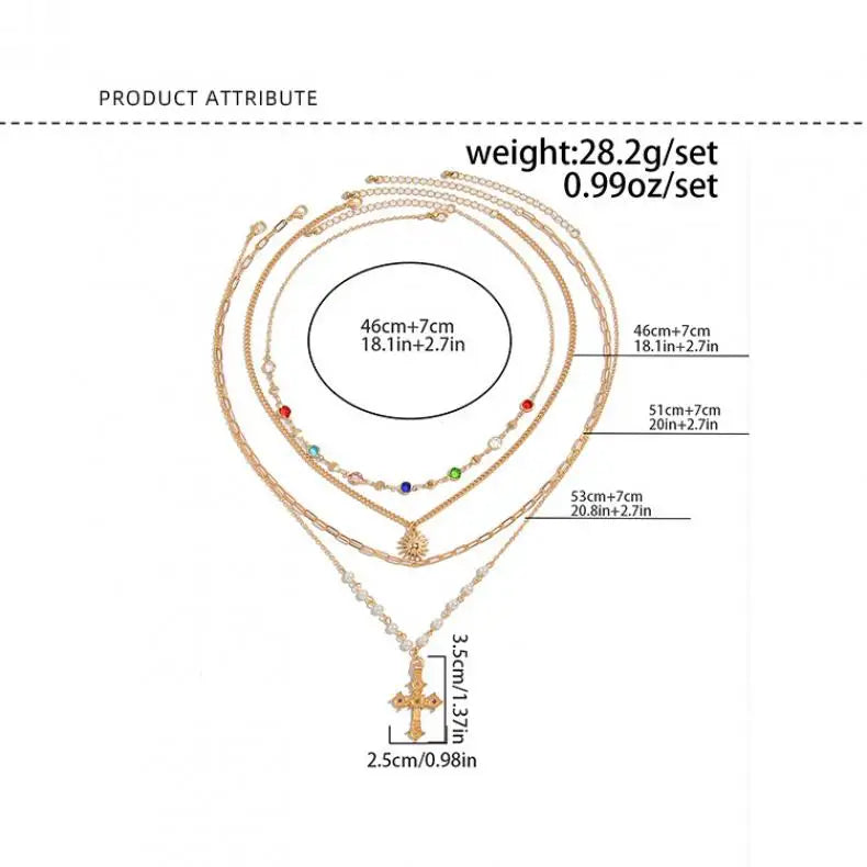 Sun & Cross Pendant Chain Necklaces