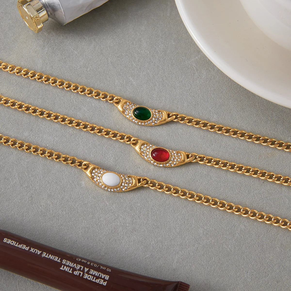 Vintage Glass Stone Chain Necklace