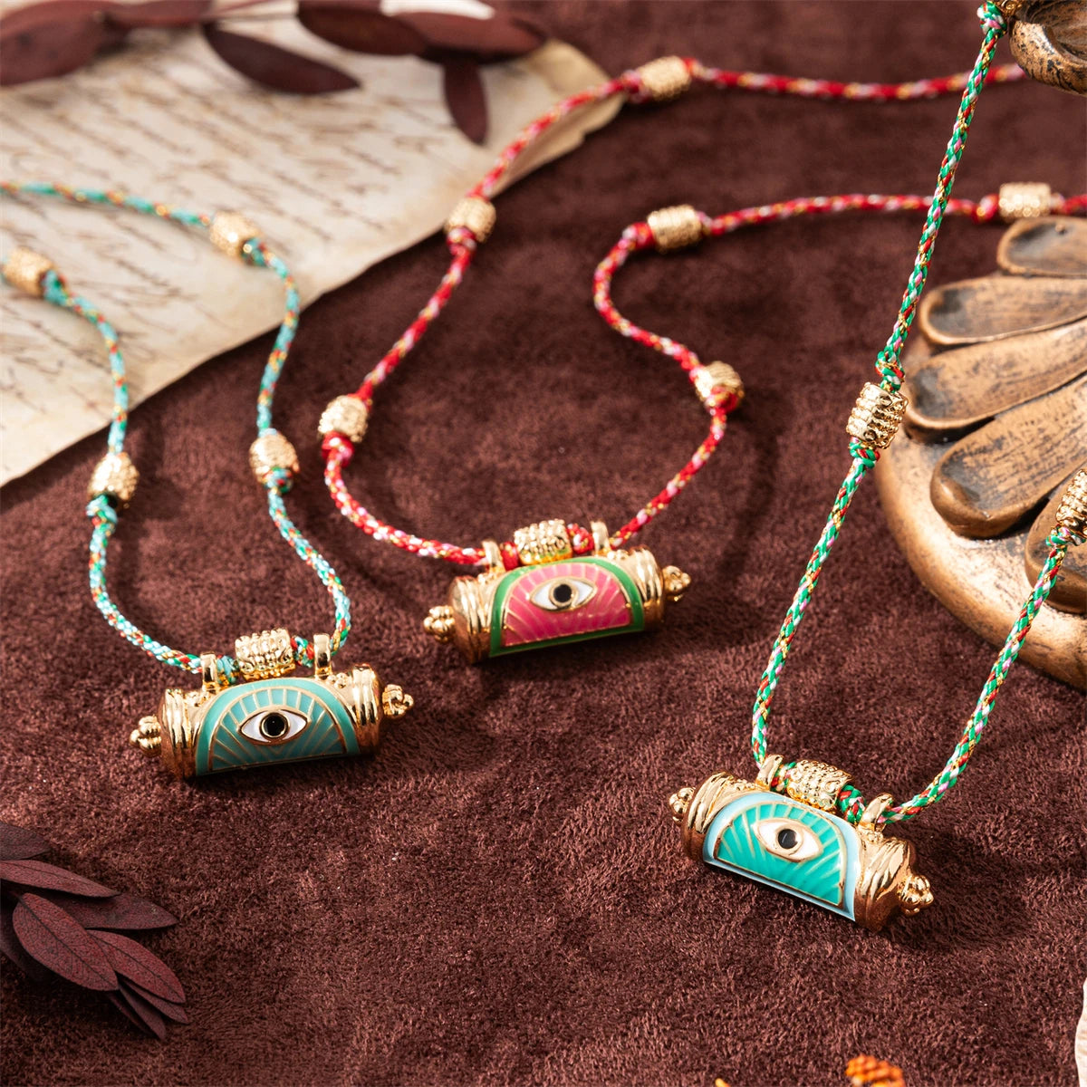 Kaleidoscope Evil Eye Woven Rope Chain Necklace