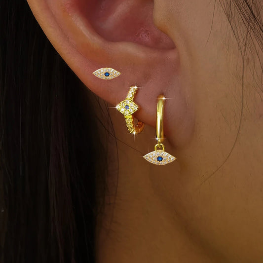 14K Gold Plated Evil Eye Earrings Set